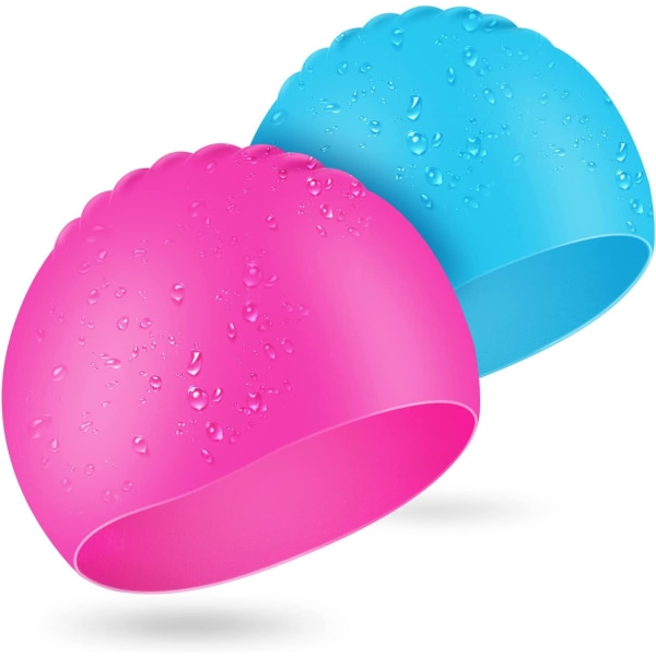 2-pakning holdbare silikon svømmehetter, 3D ergonomisk design for langt og kort hår