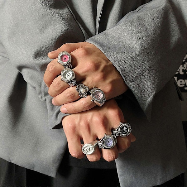 Ringklocka Fashionabel Kvarts Analog Rund Ring Kärleks Klocka Unik Elastisk Ring [DB] White