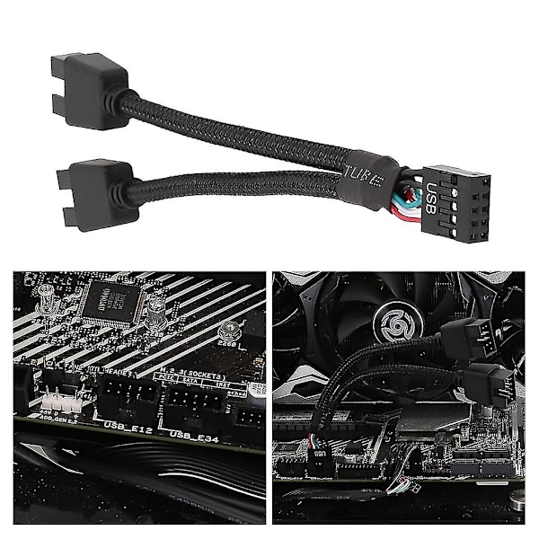 9-pins USB-stik Hun 1 til 2 Han Forlængerkabel Kort Desktop 9-pins USB Hub -ZHENV [DB]