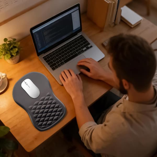 Computermusemåtte - Ergonomisk skridsikker hukommelsesskumstøtte med håndledsstøtte | Musemåtte til skrivebord, til bord, kontor, hjem, arbejde, spil, mænd, kvinder[DB] Black