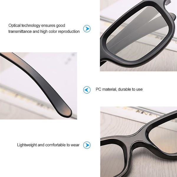 4 stk. polariserede passive 3D-briller til 3D-TV, ægte 3D-biografer til 3D-spil og TV [DB] Black