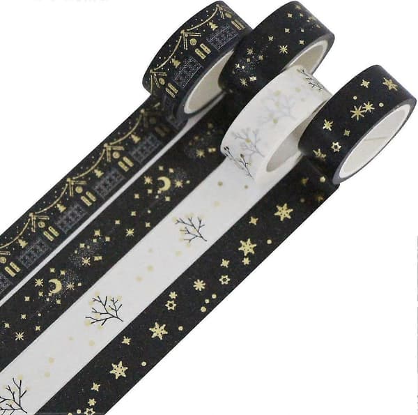 Juldekorativa washi-tejper, set om 4 gyllene