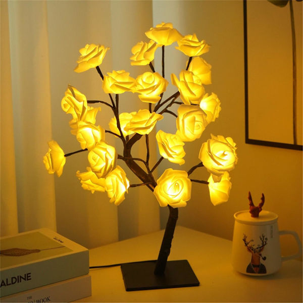 Vacker rosbukett LED-träd bordslampa Heminredning Present [DB] White One Size