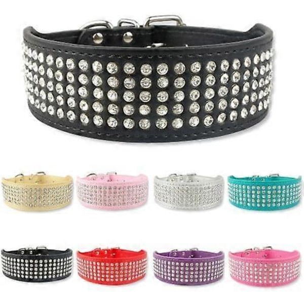 Strass PU Läder Hundhalsband 5 Rader Diamant Bling för Stora Hundar 5cm bred [DB] Black m(61x5.0cm)