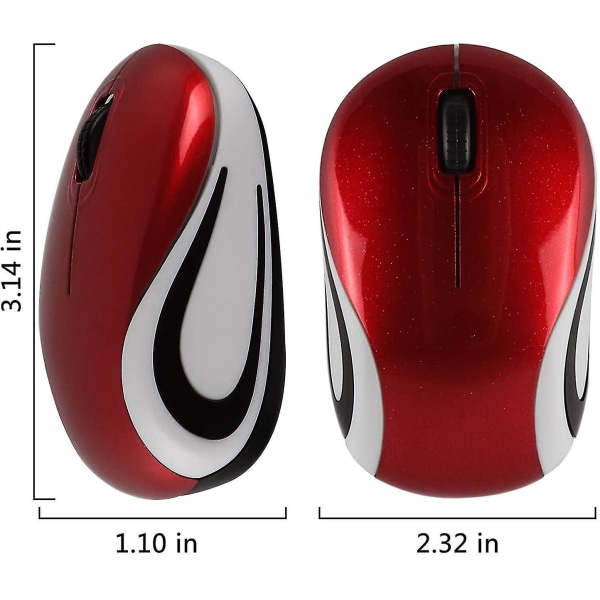 Mini liten trådløs mus for reise Optisk bærbar mini trådløs mus med usb-mottaker for pc bærbar (rød) [DB]