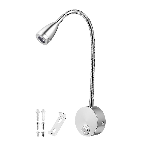 Mobestech AC 85-265V 3W 360 asteen joustava käsivarsi LED-seinävalaisin LED-lukuvalo sängynpäätylamppu kytkimellä (lämmin valkoinen) [DB] Silver