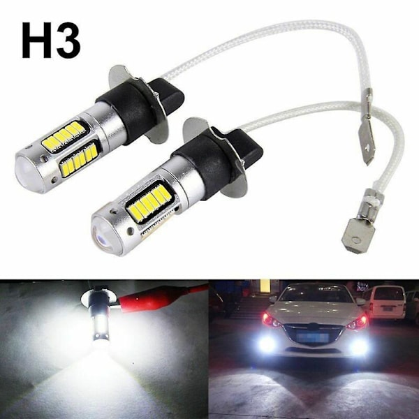 2 kpl H3 Led Auton Sumuvalot 6000k Valkoinen Valo Led Lamppu Sumuajovalot [DB]