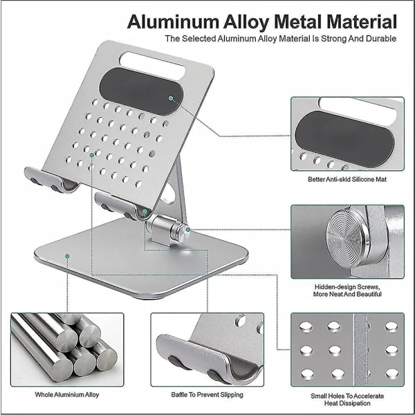 Tablettställ - Justerbart i aluminium, Ipad tablettställ, bordsfäste kompatibelt med surfplattor