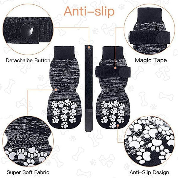 Anti-slip Hundesokker Poter Stop Licking Justerbar Pet Paw Beskyttelse Sok Indendørs På Trægulv Bære Sko [Db] Black L