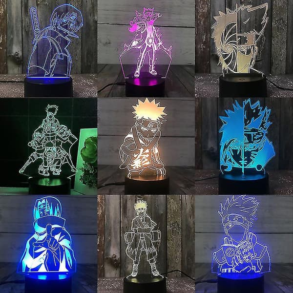 3D nattlys Naruto Team Uzumaki Naruto Sasuke Sakura Figur  Led nattlampe [DB] E 1pc