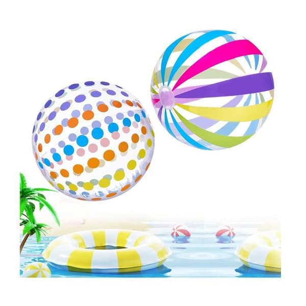 2 oppustelige badebolde, 40 cm oppustelige poolbolde, farverige stribede badebolde, bærbare, til poolfester[YJD]