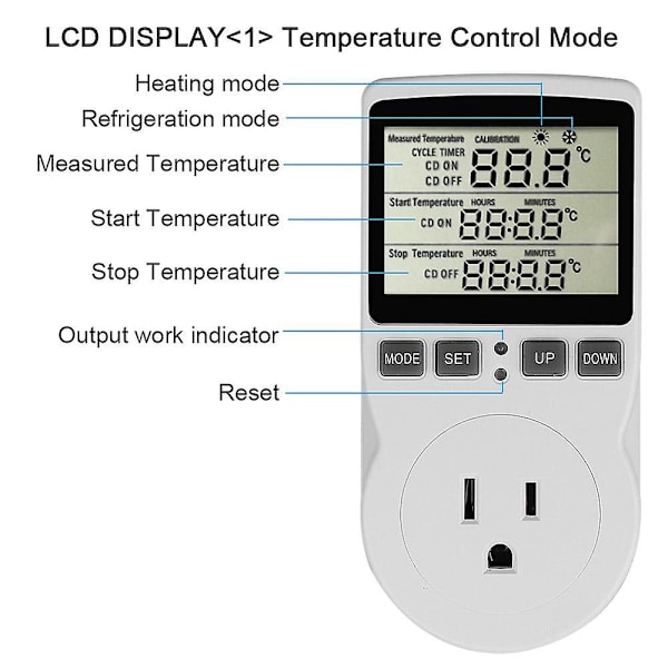 Digital Temperaturkontroller Strømuttak EU Plugg Termostat Med Timerbryter Sensor Probe Varme Kjøling [DB] EU