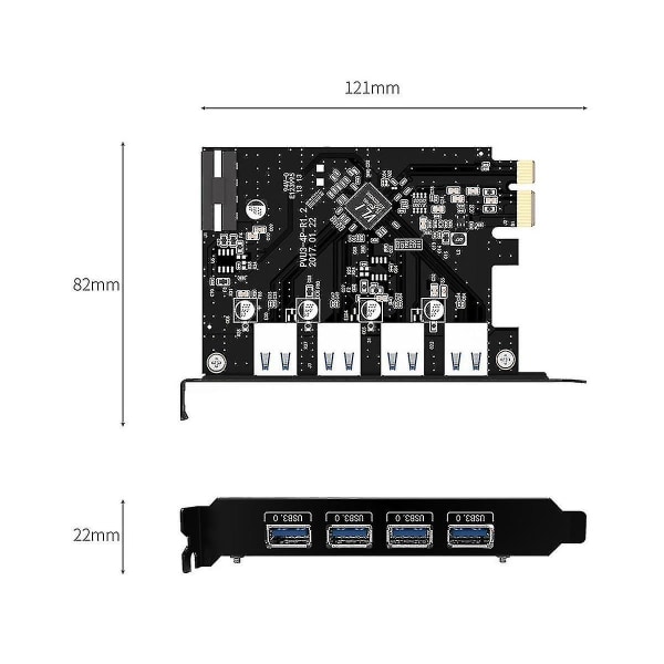 Pci-e till usb3.0 adapterkort 4 portar usb3.0 höghastighetsexpansionskort stationär dator splitter