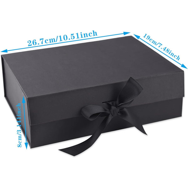 Luksus Premium Bånd Rektangulær Gaveæske med låg, Fødselsdag, Jubilæum (26,7×19×8cm, Sort)