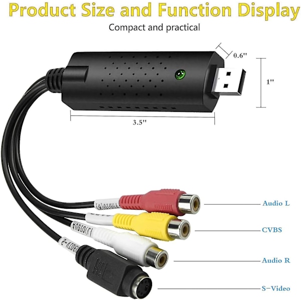 VHS-digitaalimuunnin, Videonäytönkaappauskortti USB 2.0 Äänen ja videon kaappauskorttilaite Vanha VHS Mini DV Hi8 DVD VCR digitaalimuuntimeksi Macille {Db}