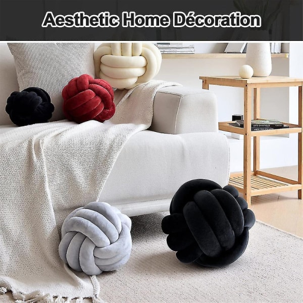 Knot Ball Throw Pillow, Rundt Knutet Plysj Pynte Pute For Preppy DB Black 20CM