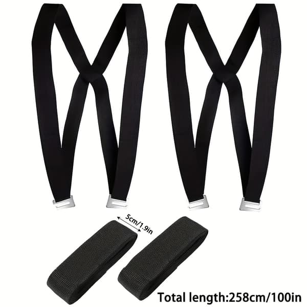 4 stk. kraftige møbelstropper - justerbare sorte skulderstropper, tykke holdbare polyesterbærestropper egnet til apparater [DB] Black 4pcs