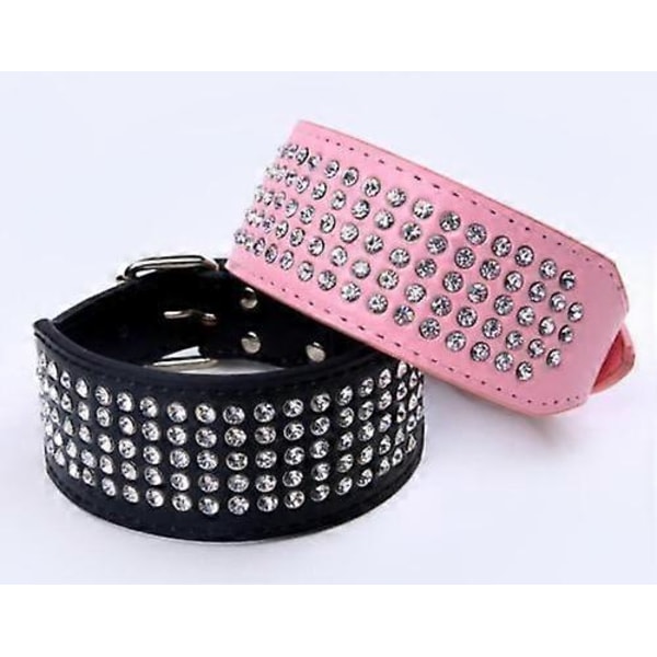 Strass PU Läder Hundhalsband 5 Rader Diamant Bling för Stora Hundar 5cm bred [DB] Black xxs(46x5.0cm)