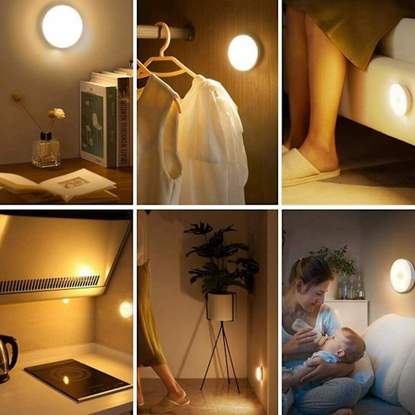 Trådlös Uppladdningsbar Rörelsesensor LED Puck Lampa Garderob Väggskåp Nattlampa KIT [DB] Warm light