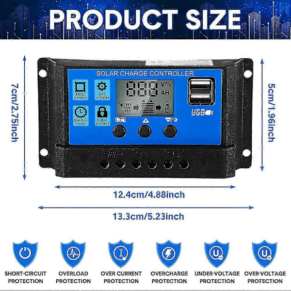 2 st 30a Solbatterikontroller 12v/24v Solpanel Laddningsregulator Jordad Solpanel Kontroll [DB] As shown