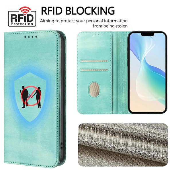 Retro tekstur RFID-blokerende læder telefoncover til iPhone 16 Pro Max Wallet Cases [DB] Multicolor Mint Green