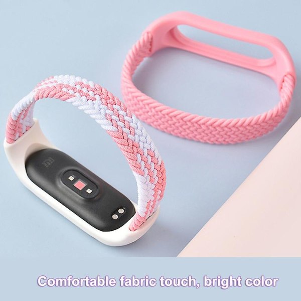 Enkeltsløye erstatningsnylon flettet elastisk klokkestropp håndleddsstropp kompatibel med Xiaomi Mi Band 3/4/5/6/nfc Jikaix Pink White