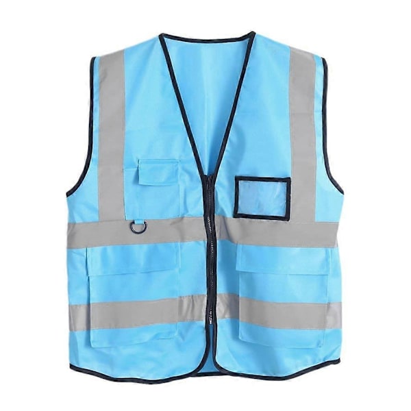 Hög synbarhetsväst med blixtlås, reflekterande jacka, säkerhetsväst, 5 fickor [Db] Light blue