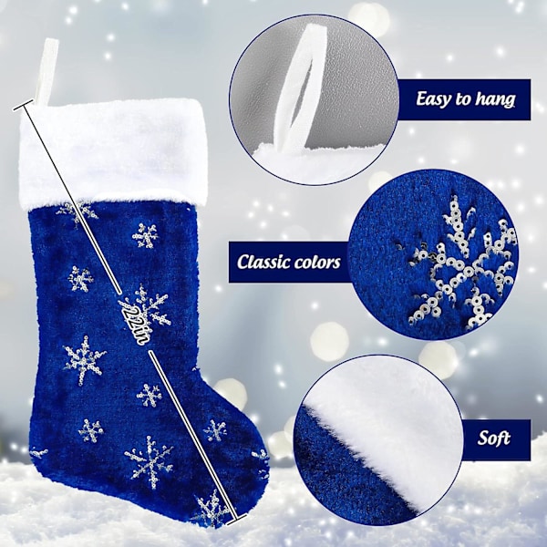 2-pack Julstrumpor Stora 22 tum Blå Silver Snöflingemönster Strumpbyxor Klassiska Juldekorationer Julparty [DB]