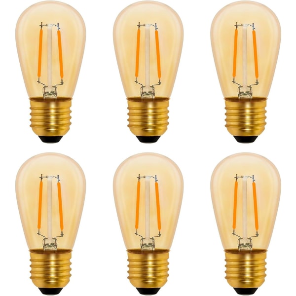 S14 Vintage LED-glødetrådslampe E27, 1w ravfarvet Edison-erstatning 10w glødelampe, ikke-dæmpbar, varm hvid 2200k, AC 220v, pakke med 6