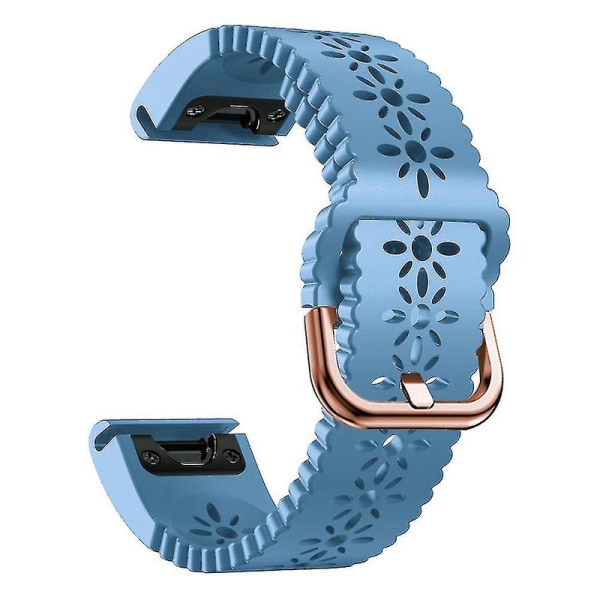 For Garmin Fenix 7s / 6s Pro / 5s Plus / Instinct 2s Hullet Blomstermønster Silikonurrem Justerbar Hurtigutløsning Myk Rem Erstatning DB Baby Blue