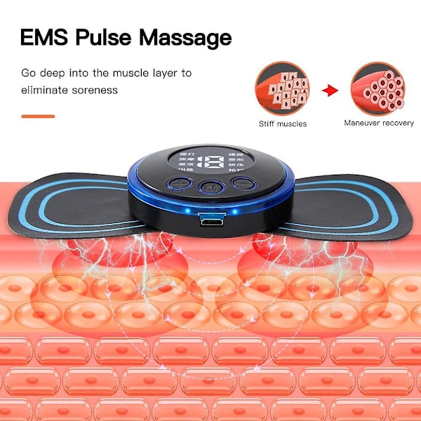 EMS Nakkemassasje Oppladbar Cervical Massasje Klistremerke 8 Modus 19 Gir Pulsert Terapi Instrument Tens Muskelstimulator Smertelindring [DB] 1 Machine+2 Patch