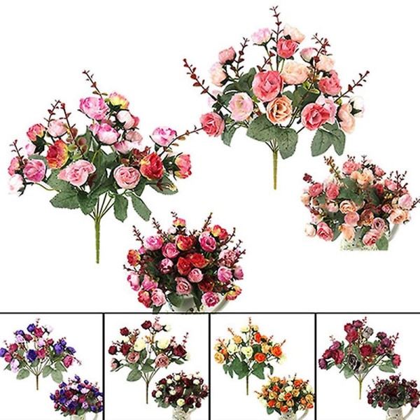1 Bukett 21 Hoder Hjem Bryllup Dekor Falske Kunstige Rose Blomster Blomster Hvis Orange