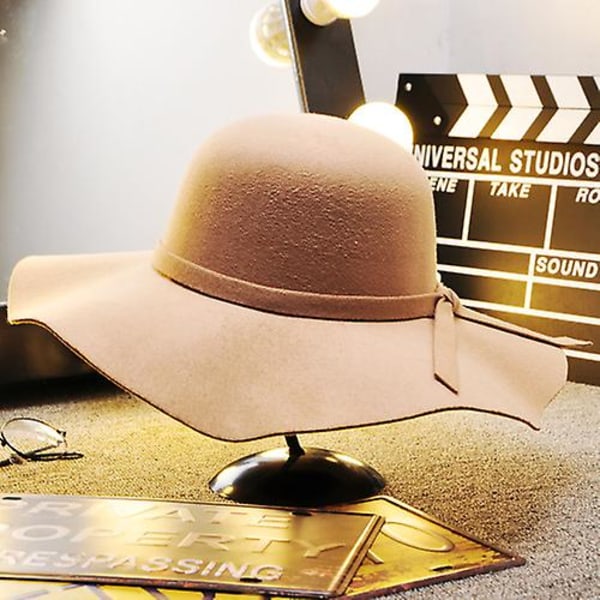 Vintage Dame Bredskygget Floppy Varm Uld-look/effekt Hat db Camel