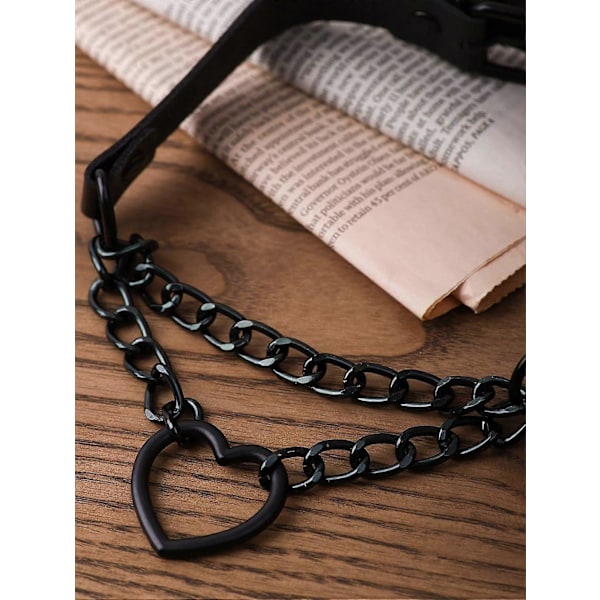 Goth Hjerte Kjede Choker Halskjede, Svart PU Lær Choker, Gotisk Punk Grunge Emo Halskjede, Halloween Jule Smykker Gave til Kvinner, Menn [db]