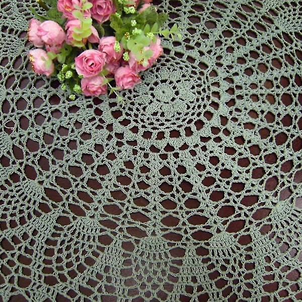 Rund Håndheklet Hult Bordduk Bryllup Spisebord Duk Deksel_h db 80cm White
