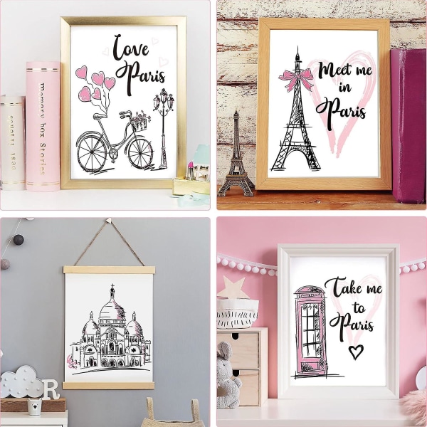 Paris vægkunsttryk - Eiffeltårnet, telefonboks (4 stykker, 8x10 tommer)