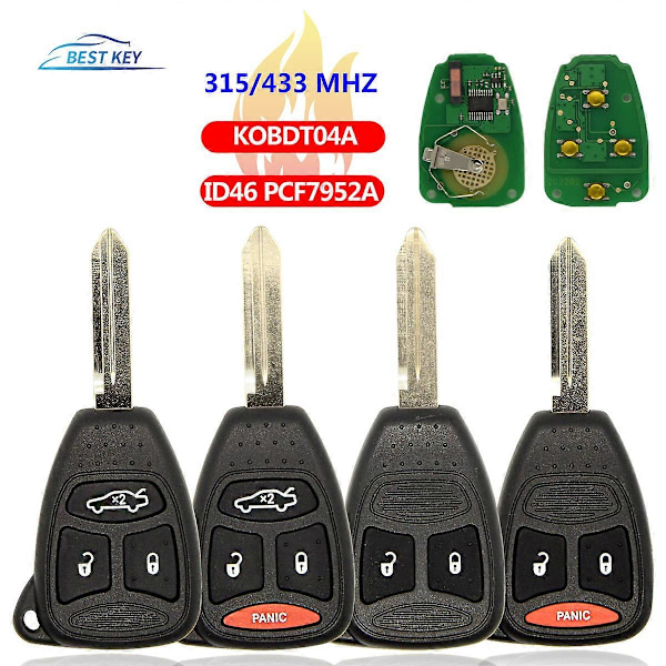 BEST KEY Kauko-ohjain Avain Dodge RAM JEEP Commander Compass Grand Cherokee Liberty Wrangler Chrysler KOBDT04A ID46 315/433 Mhz [DB] 2B PLUS 1B