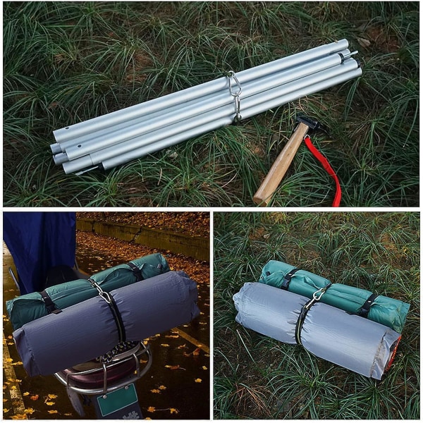 Paket med 6 gummiband med karbinhake, 90 cm längd 8 mm tjocklek, superelastiskt, med metallkrok för bagage Cykelcamping