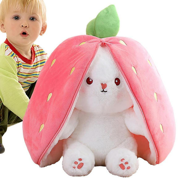 DB Gjemsel Kaniner i Gulrotpose Kreativ Påske Kanin Dukke Leke Søt Snudd Kanin for Festdekorasjon strawberry M