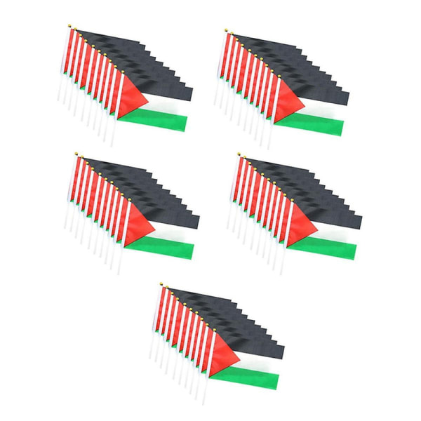 50st Palestina Flagga Liten med Stång, 14X21cm Palestina Hand Viftande Flagga - Dubbelsidig Fin Handhe db Photo Color