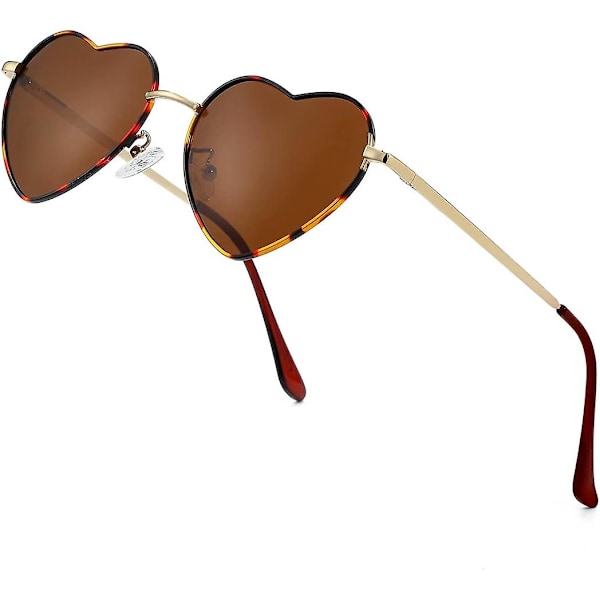 Polariserte Hjerte Solbriller for Kvinner - Stilig og Søt Metallramme UV400 Beskyttelse {Db} Tortoise Brown