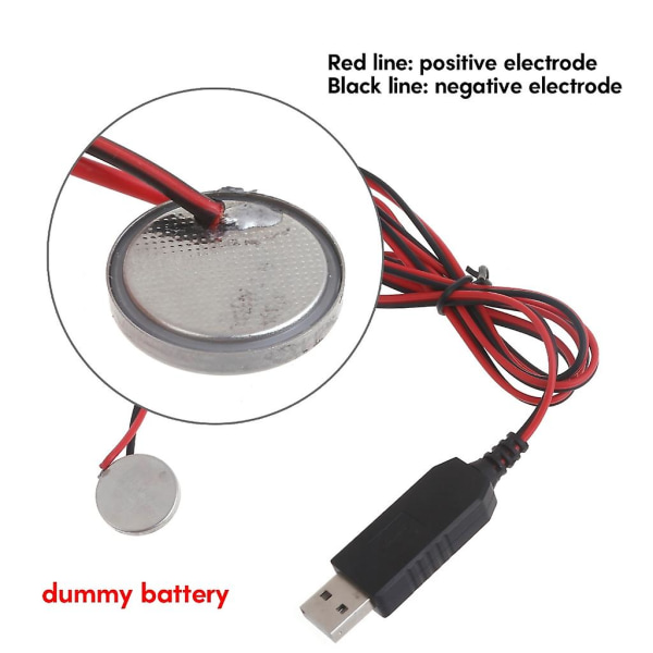 USB till 3v Cr2032 Dummy batteri Laddningskabel sladd för Cr2032 3v knappcellsbatteridriven watch [DB]
