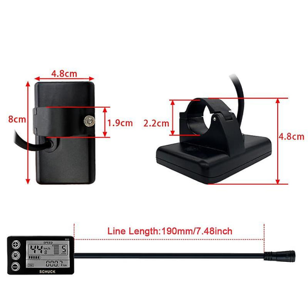 Ebike S866 LCD-skjerm, elektrisk sykkel 24v 36v 48v kontrollpanel med vanntett plugg for Bbs01 Bbs02 [DB] Black