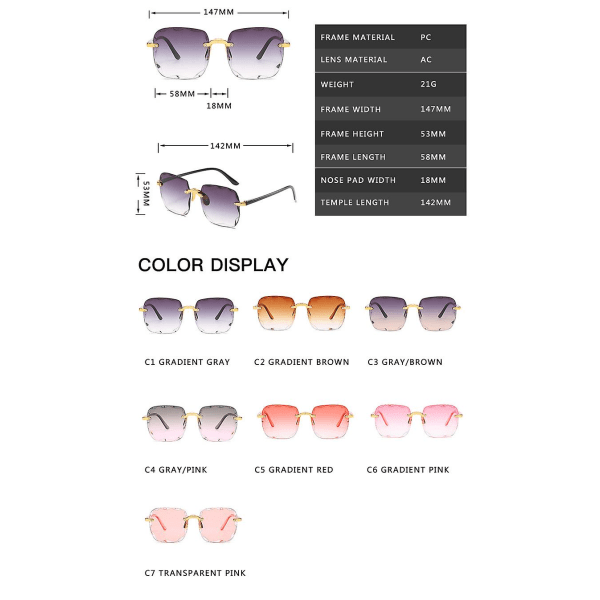 Rl firkantede rammeløse solbriller kvinner luksusmerke designer sommer røde briller mote solbriller for menn UV400 nyanser Oculos