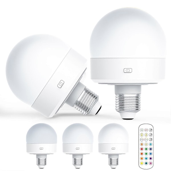 USB Uppladdningsbar Glödlampa med Fjärrkontroll Timer Dimbar Lätt att Installera Batteridriven E27 Glödlampa RGB Lampa [db] White