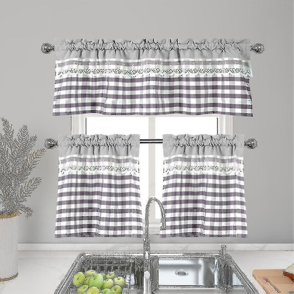 Kjøkken Gardiner Dekor Vindusgardin Luksus Cafe Valance Topper Draperier A db Light Grey 74cmx61cm