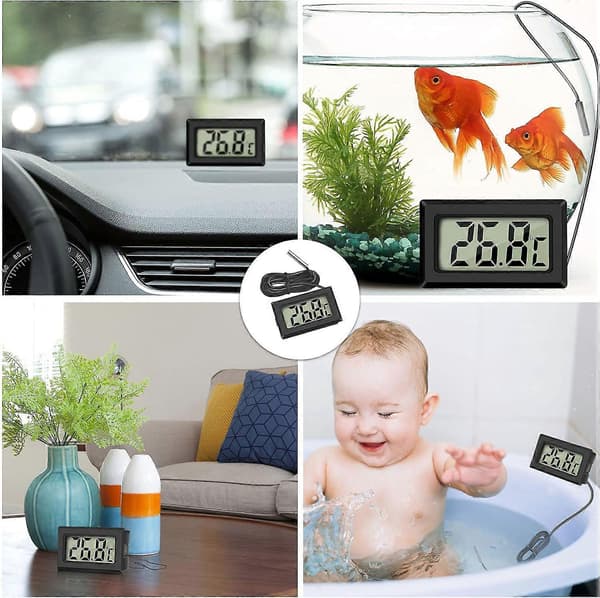 Mini Digital LCD Termometer Temperatur med Temperaturprobe Sensor Tester til Køleskabe Frysere Akvarium (Hvid*2+Sort*2) [DB]
