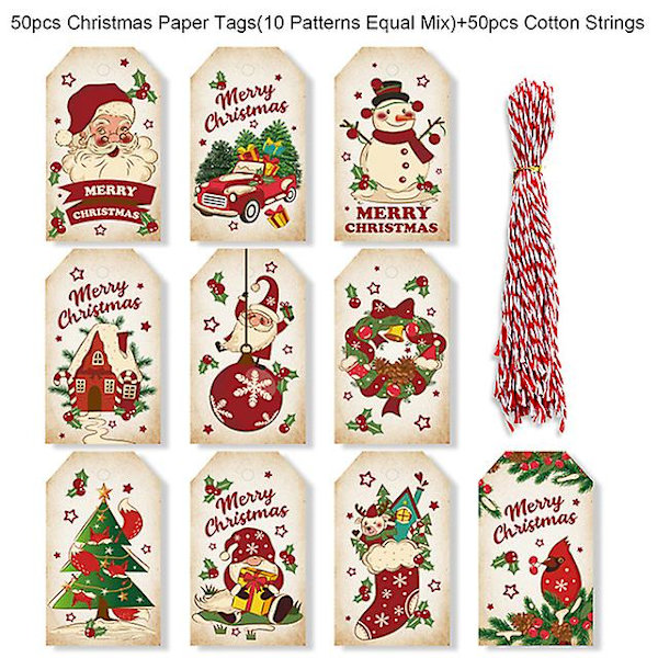 50 kpl lahjakortteja paperilaput DIY lahjapakkaus tarvikkeet joulukuusi riippuva koristeet 2024 uusi vuosi koristelu [Db] 50pcs-set1