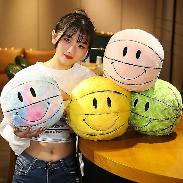 30cm Kreativ Leende Boll Plysch Leksak Söt Basketboll Kudde Bil Hem Basketboll Dock Smiley Boll Ventil Kasta Dock Kudde PYR {DB} 30-32cm pink