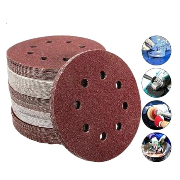 75 st 5-tums 8-håls sandpapper 1 mm tjockt 120 240 400 800 1000 korn sandningsskiva för rostfärg grad db